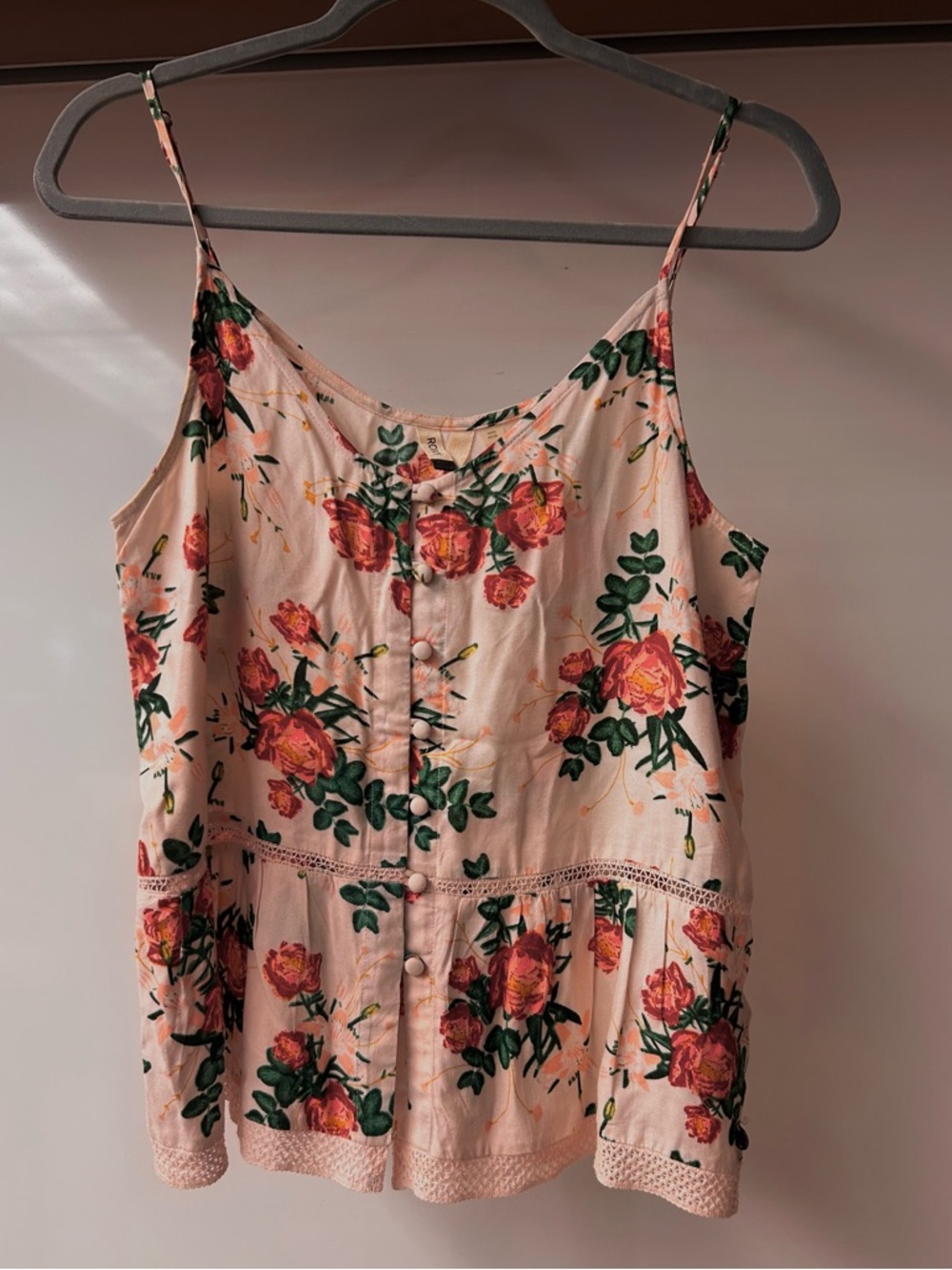ROXY Floral Print Boho Spaghetti Strap Sleeveless Camisole Tank Top Size Small - Picture 2 of 7